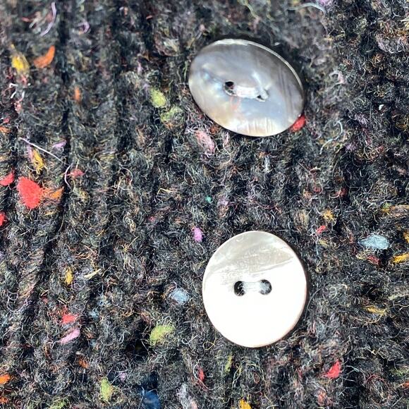 WARM & WONDERFUL Cardigan S Wool Hand Knit Speckled Button Up Black VTG England - Picture 8 of 16